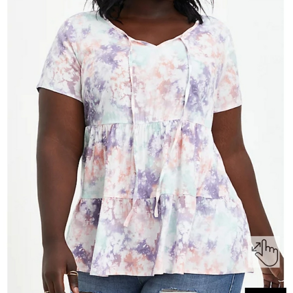 Tie Dye Textured Stretch Rayon Tiered Babydoll Short Sleeve Top NWT Size 2